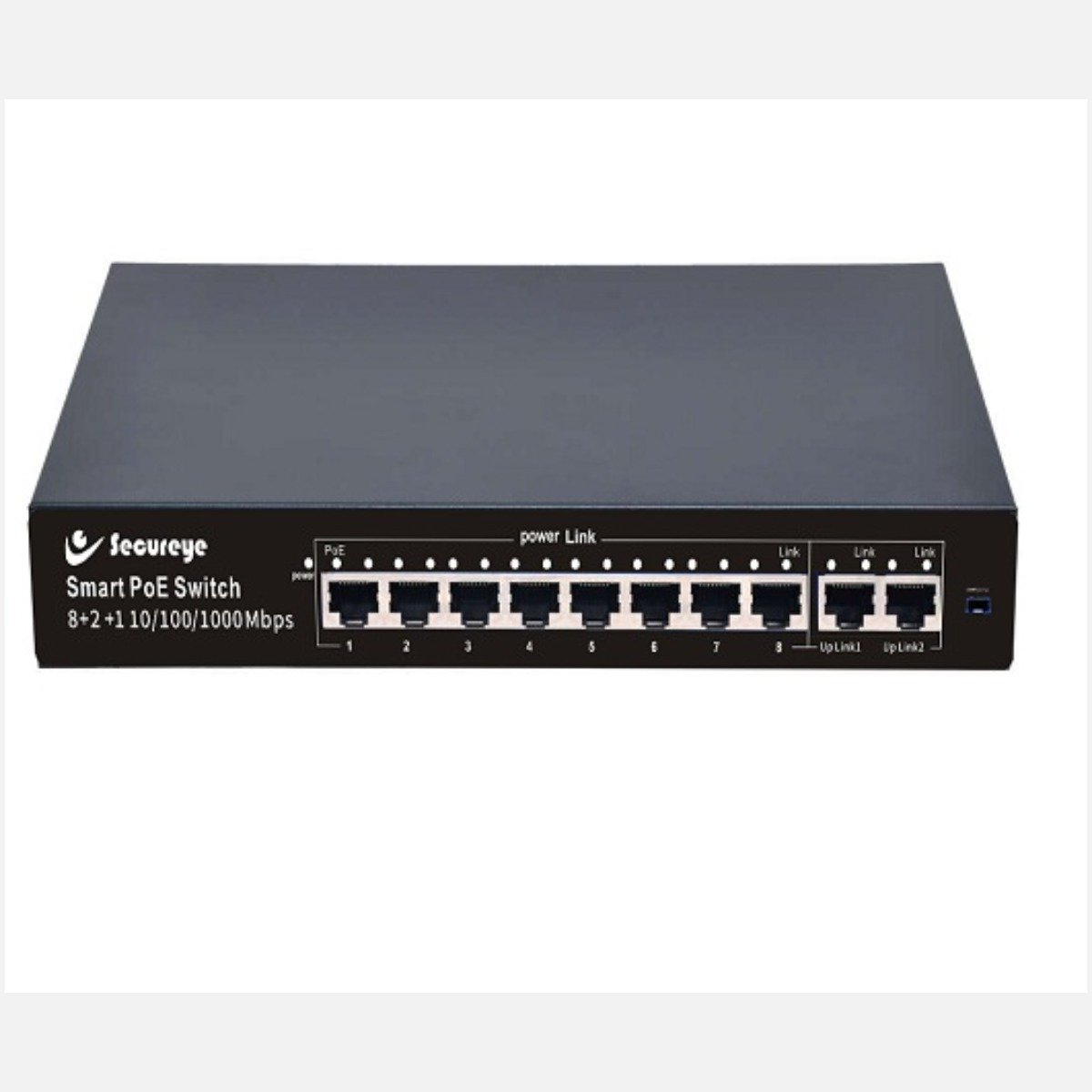 S-8GE-2UG-2UF-NB Secureye - Smart PoE Switch with 8 PoE Ports, 2 Uplink & 1 SFP Slot 